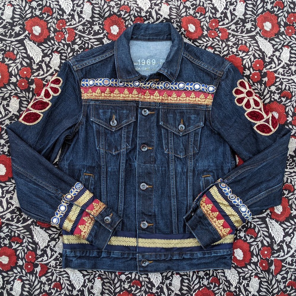 Jean Jacket with Vintage Indian Sari Trims